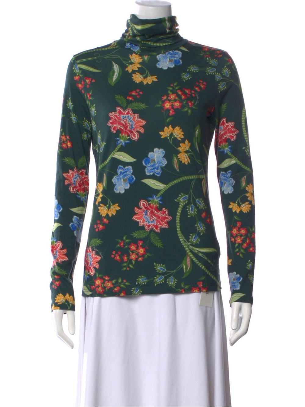 Cara Cara Floral Turtleneck Sweater Dark Green Size XS